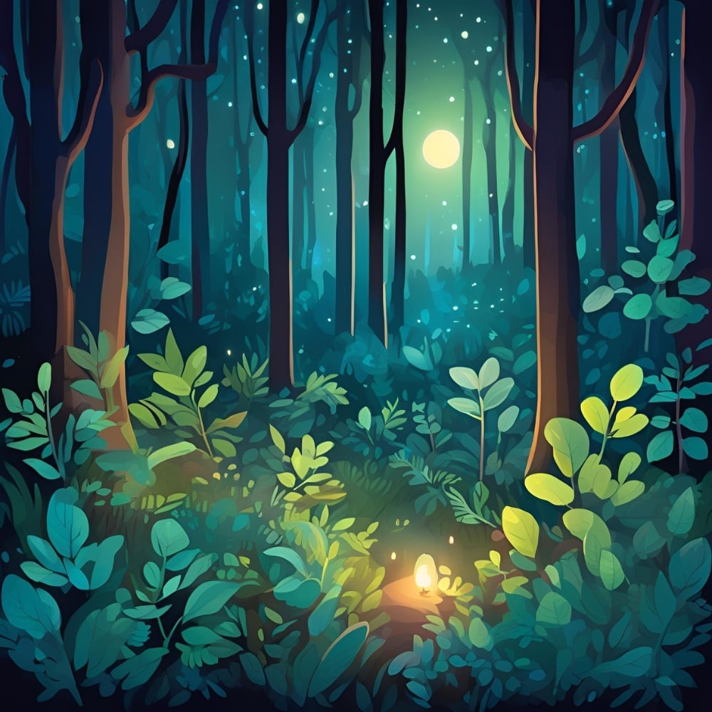 Un paysage paisible de la forêt de Pas-si-vite, avec ses grands arbres et son ambiance douce et apaisante.